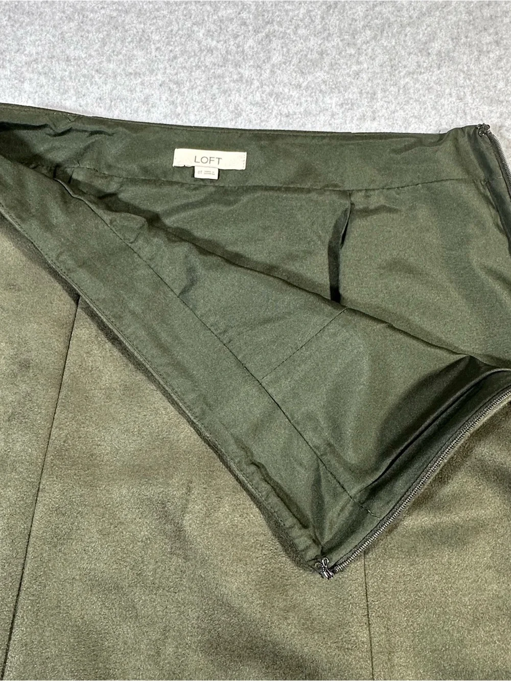 LOFT Olive High Waisted Green Faux-Suede A-Line Mini Skirt